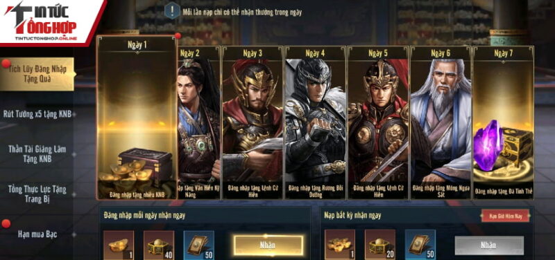 Phần thưởng đi kèm trang bị Hào Khí Tam Quốc