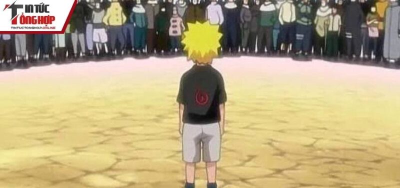 Naruto trẻ đối diện với ánh mắt nghi ngờ của dân làng